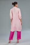 Shop_Kahani Lush_Pink Cotton Silk Digital Printed Flower Stripe Collar Shirt Kurta And Pant Set _at_Aza_Fashions