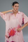 Kahani Lush_Pink Cotton Silk Digital Printed Flower Stripe Collar Shirt Kurta And Pant Set _Online_at_Aza_Fashions