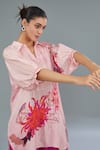 Buy_Kahani Lush_Pink Cotton Silk Digital Printed Flower Stripe Collar Shirt Kurta And Pant Set _Online_at_Aza_Fashions