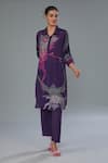 Kahani Lush_Purple Cotton Silk Digital Print Abstract Floral Shirt Kurta And Pant Co-ord Set _Online_at_Aza_Fashions