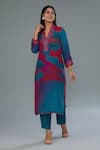 Shop_Kahani Lush_Blue Cotton Silk Digital Print Abstract Pattern Floral Kurta And Pant Co-ord Set _at_Aza_Fashions