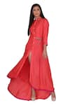 Kahani Lush_Orange Chanderi Embroidered Floral Collar Dress_Online_at_Aza_Fashions