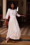 Shop_Kahani Lush_White Cotton Embroidered Instruments Round Rhythm Of Music Anarkali _at_Aza_Fashions