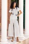 Shop_Kahani Lush_White Cotton Dobby Embroidered Lock Tie-up Neck Shirt And Palazzo Co-ord Set _at_Aza_Fashions