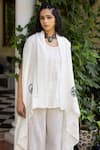 Buy_Kahani Lush_White Cotton Embroidered Lock Kurta Round Shrug And Palazzo Co-ord Set_Online_at_Aza_Fashions