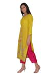 Kahani Lush_Yellow Chanderi Silk Embroidered Peacock Round Instrumental Kurta And Pant Set _Online_at_Aza_Fashions