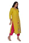 Buy_Kahani Lush_Yellow Chanderi Silk Embroidered Peacock Round Instrumental Kurta And Pant Set _Online_at_Aza_Fashions