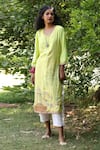 Shop_Kahani Lush_Green Cotton Embroidered Tree U Neck Mughal Garden Kurta And Pant Set_at_Aza_Fashions