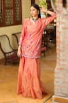 Buy_Kahani Lush_Orange Chanderi Silk Embroidered Flowers Dual Tone Short Kurta And Sharara Set _at_Aza_Fashions