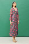 Buy_Samyukta Singhania_Blue Chanderi Floral Print Wrap Dress_Online_at_Aza_Fashions