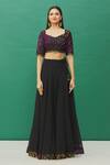 Samyukta Singhania_Black Georgette Bandhani Print Blouse Lehenga Set_Online_at_Aza_Fashions
