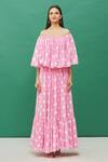 Samyukta Singhania_Pink Cotton Polka Dot Print Tiered Dress_Online_at_Aza_Fashions