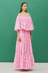 Buy_Samyukta Singhania_Pink Cotton Polka Dot Print Tiered Dress_Online_at_Aza_Fashions