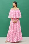 Shop_Samyukta Singhania_Pink Cotton Polka Dot Print Tiered Dress_Online_at_Aza_Fashions