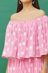 Samyukta Singhania_Pink Cotton Polka Dot Print Tiered Dress_at_Aza_Fashions