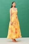Samyukta Singhania_Yellow Chiffon Botanical Print Dress_Online_at_Aza_Fashions