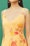 Shop_Samyukta Singhania_Yellow Chiffon Botanical Print Dress_Online_at_Aza_Fashions