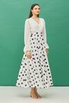 Buy_Samyukta Singhania_White Cotton Polka Dot Print Flared Dress_Online_at_Aza_Fashions