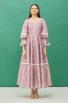 Samyukta Singhania_Purple Upada Silk Ditsy Print Tiered Dress_Online_at_Aza_Fashions