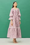 Buy_Samyukta Singhania_Purple Upada Silk Ditsy Print Tiered Dress_Online_at_Aza_Fashions