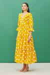 Buy_Samyukta Singhania_Yellow Cotton Printed Tiered Dress_Online_at_Aza_Fashions