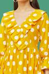 Samyukta Singhania_Yellow Cotton Printed Tiered Dress_at_Aza_Fashions