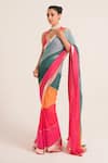 Buy_Ruhr India_Multi Color Satin Embellished Gota Sweetheart Neck Saree With Blouse  _at_Aza_Fashions