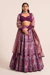 Buy_Ruhr India_Purple Crepe Embellished Sequin Sweetheart Floral Pattern Lehenga Blouse Set _at_Aza_Fashions