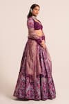 Ruhr India_Purple Crepe Embellished Sequin Sweetheart Floral Pattern Lehenga Blouse Set _Online_at_Aza_Fashions