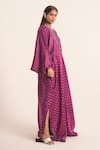 Ruhr India_Purple Satin Linen Embellished Sequin V Flora Pattern Side Slit Kaftan  _Online_at_Aza_Fashions