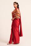 Ruhr India_Red Chanderi Tissue Geometric Sweetheart Pattern Bow Blouse And Pre-drapped Saree _Online_at_Aza_Fashions