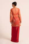 Shop_Ruhr India_Red Tissue Embellished Peeta Round Sheer Straight Kurta And Draped Dhoti _at_Aza_Fashions