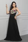 Buy_BAYA_Black Georgette Lining Viscose Gardenia Encrusted Bodice Gown With Belt _at_Aza_Fashions