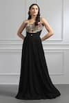 Buy_BAYA_Black Georgette Lining Viscose Gardenia Encrusted Bodice Gown With Belt _Online_at_Aza_Fashions