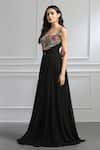 Shop_BAYA_Black Georgette Lining Viscose Gardenia Encrusted Bodice Gown With Belt _Online_at_Aza_Fashions