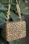 Buy_Bhavna Kumar_Gold Kundan Embellished Box Clutch_at_Aza_Fashions