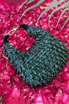 Shop_Bhavna Kumar_Green Beads Embroidered Crescent Bag_at_Aza_Fashions