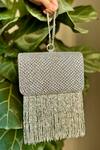 Buy_Bhavna Kumar_Silver Sequins Metallic Tasseled Clutch_at_Aza_Fashions