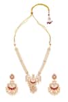 Shop_Moh-Maya By Disha Khatri_Gold Plated Diamonds, Pearls Moissanite Ruby Stone Encrusted Mor Jewellery Set _at_Aza_Fashions
