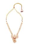 Moh-Maya By Disha Khatri_Gold Plated Diamonds, Pearls Moissanite Ruby Stone Encrusted Mor Jewellery Set _Online_at_Aza_Fashions