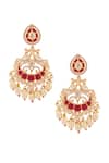 Shop_Moh-Maya By Disha Khatri_Gold Plated Diamonds, Pearls Moissanite Ruby Stone Encrusted Mor Jewellery Set _Online_at_Aza_Fashions
