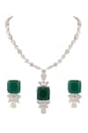 Shop_Moh-Maya by Disha Khatri_Silver Plated Zircon Quad Emerald Stone Encrusted Jewellery Set _at_Aza_Fashions