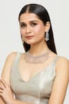 Buy_Moh-Maya By Disha Khatri_Gold Plated Zari Cosmic Zircon Encrusted Choker Jewellery Set _at_Aza_Fashions