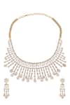 Shop_Moh-Maya By Disha Khatri_Gold Plated Zari Cosmic Zircon Encrusted Choker Jewellery Set _at_Aza_Fashions