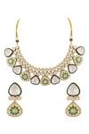 Shop_Moh-Maya By Disha Khatri_Gold Plated Metallic Thread, Symphony Emerald Meenakari Kundan Jewellery Set _at_Aza_Fashions