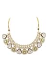 Moh-Maya By Disha Khatri_Gold Plated Metallic Thread, Symphony Emerald Meenakari Kundan Jewellery Set _at_Aza_Fashions