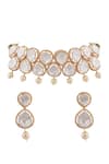 Shop_Moh-Maya by Disha Khatri_Gold Plated Pearls, Metallic Petite Drop Moissanite Kundan Choker Jewellery Set _at_Aza_Fashions
