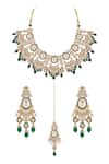 Shop_Moh-Maya by Disha Khatri_Gold Plated Moissanite Crescent Meenakari Kundan Jewellery Set _at_Aza_Fashions