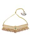 Shop Moh-Maya By Disha Khatri Gold Plated Pearls, Stones, Gota Vine Kundan Embellished Choker Jewellery Set Online at Aza Fashions Shop_Moh-Maya By Disha Khatri_Gold Plated Pearls, Stones, Gota Vine Kundan Embellished Choker Jewellery Set _Online_at_Aza_Fashions