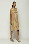 Buy_Abraham & Thakore_Multi Color 100% Cotton Twill Round Woven Striped Short Dress  _Online_at_Aza_Fashions